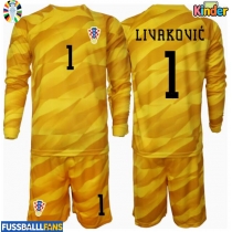 Kroatien Dominik Livakovic #1 Torwart Heimtrikotsatz Kinder EM 2024 Langarm (+ Kurze Hosen)